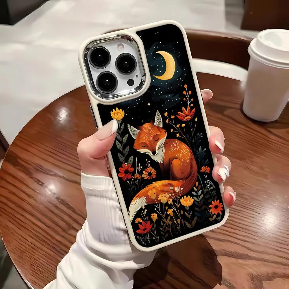 Moon Night Fox For iPhone 17 16 15 14 13 12 11 ProMax XS XR 16 14 Plus Phone Case Bumber CoverFunda