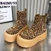 Leopard Ankle Platform Snow Boots Women Flats Suede Cotton Shoes Winter 2025 Trend Warm Goth Casual Shoes Non Slip Botas Mujer