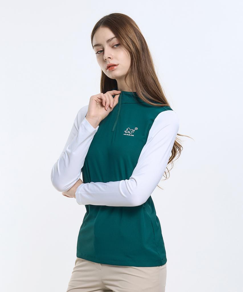 2ELA White Cool Women'S Color-Blocked Long Sleeve Zip-Up T-Shirt (M6St02) 4 Colors
