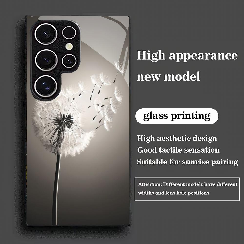 Закаленное стекло с узором одуванчика для телефона, подходит для Samsung GalaxyS26 S25 S24 S23 S22 S20FE/Ultra/Plus, противоударная задняя крышка