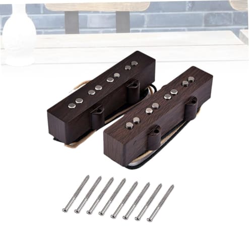 ABOOFAN Alnico V Bass Pickup Set for 4-String Woodgrain Neck and Bridge Electric Guitar, Each Pickup Pre-Wax Potted, Mounting Screws Included