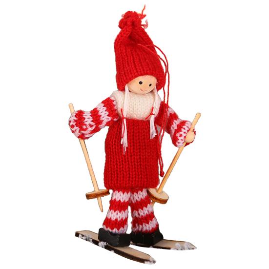 Christmas Ski Girl Doll Handmade Knitted Hat Clothes Reusable Xmas Tree Hanging Gnome Decoration Ornament Pendant Party Holiday Festival Gift