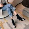 Fashion Autumn New Thin Heel Single Boots Women's Fashion Pointed Rhinester Buckle Suede Temperament Short Boots