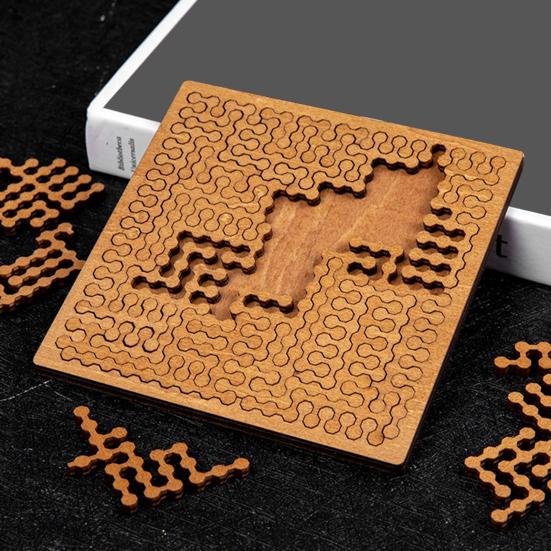Wooden Fractal Tray Jigsaw Puzzle with Frame Reverse Thinking Impossible Difficult Puzzle Challenge Game Kids Adults Educational Irregular Puzzle Toy