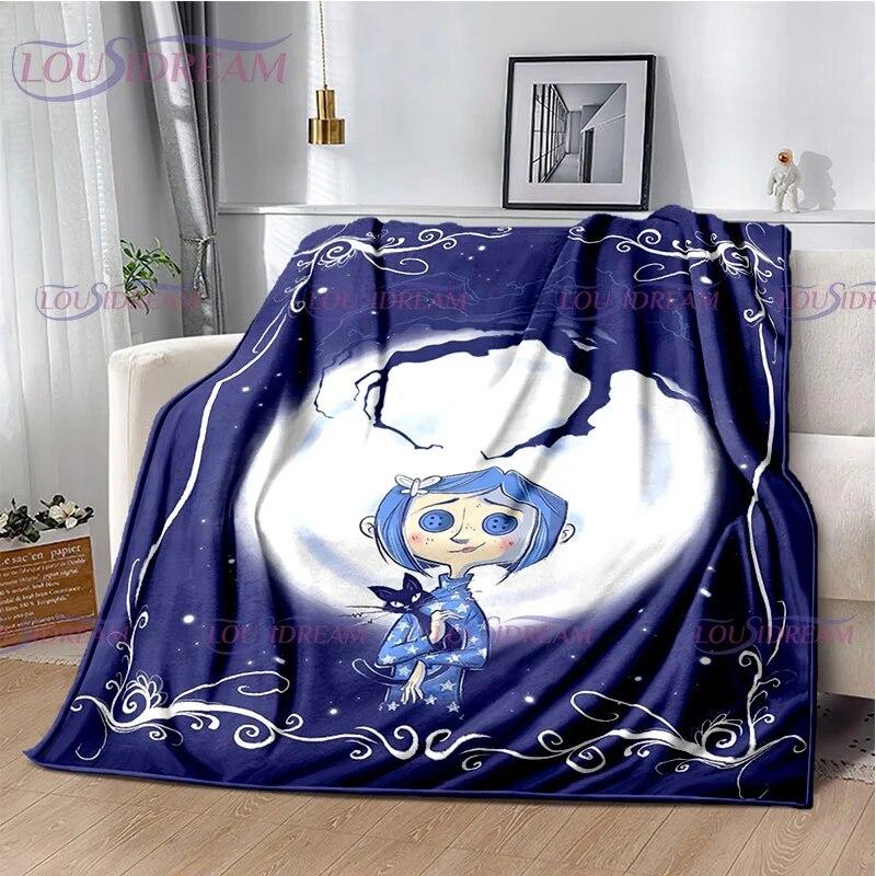 Одеяло в готическом стиле с анимационным принтом коралины, детское одеяло, семейное одеяло для сна, дивана, кровати, теплое одеяло, мягкое покрывало