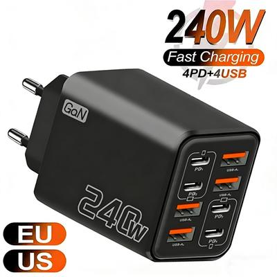 240 Вт GaN USB C Зарядное устройство 8 в 1 Быстрая зарядка Зарядное устройство для телефона Адаптер питания Для iPhone Samsung Xiaomi Type C EU/US Вилка Настенное зарядное устройство