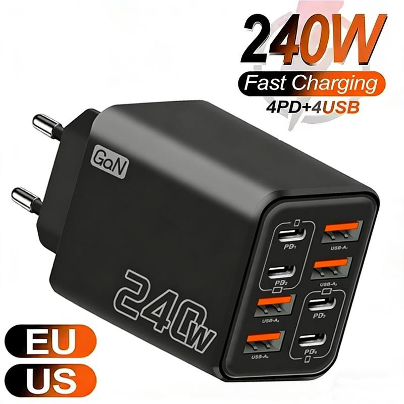 240 Вт GaN USB C Зарядное устройство 8 в 1 Быстрая зарядка Зарядное устройство для телефона Адаптер питания Для iPhone Samsung Xiaomi Type C EU/US Вилка Настенное зарядное устройство