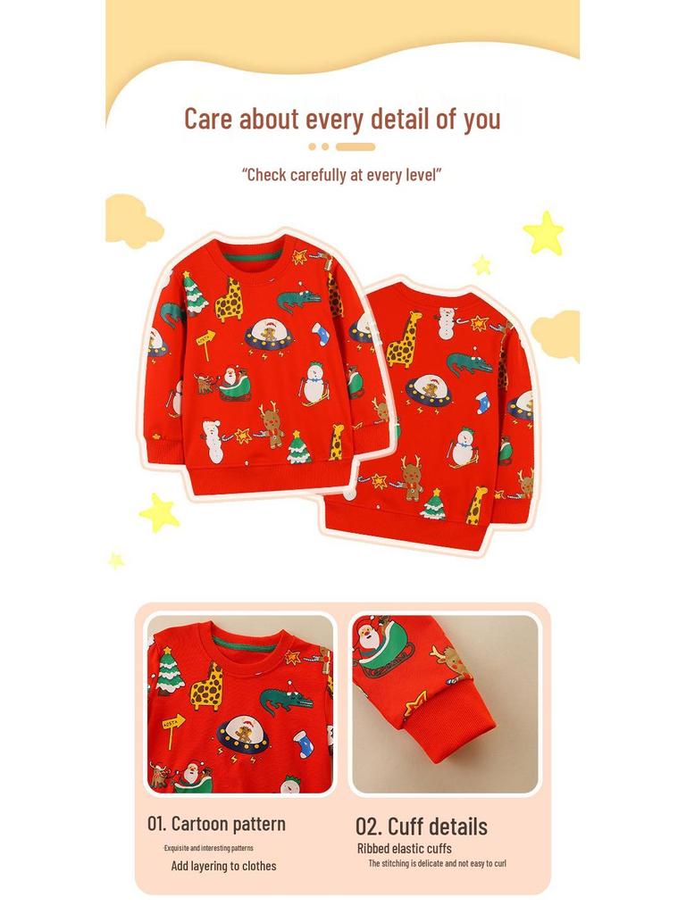 25 Осенний Европейский и Американский Стиль Малыш Мальчик Мультяшный Рождественский Пуловер Свитшот с Круглым Вырезом
