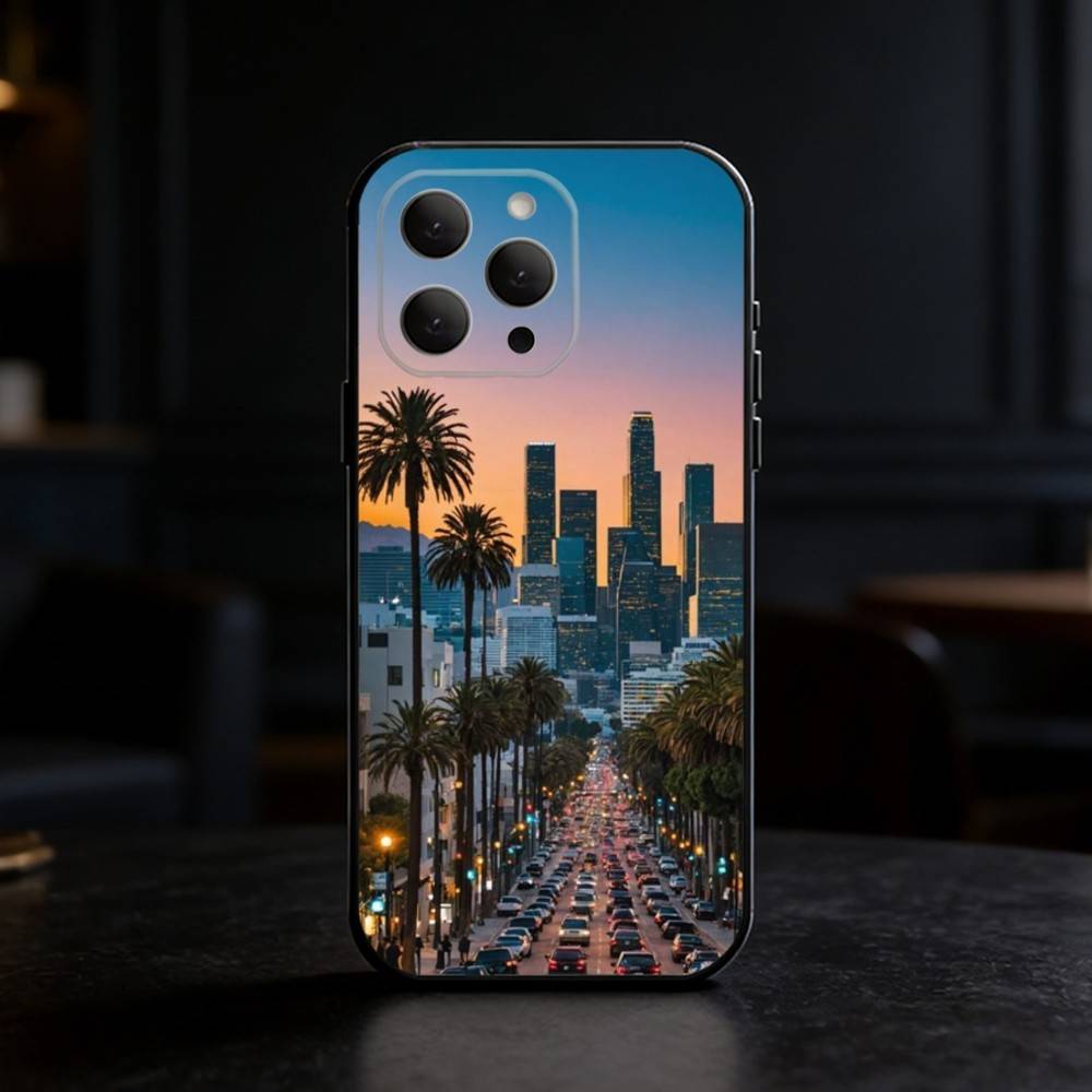 Travel Los Angeles California Phone Case For iPhone 17,16,15,14,13,12,11 Plus,Pro Max,SE4Soft Silicone Black Cover