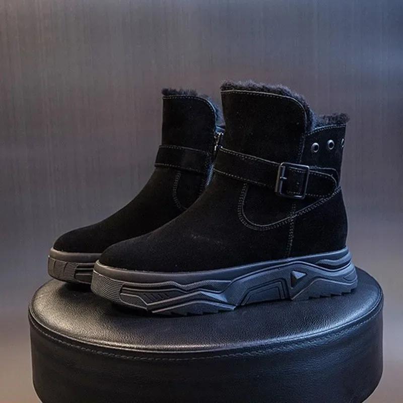 Модные ботинки женские зимние ботинки на плоской подошве женские туфли на платформе женские меховые теплые туфли для женщин новые однотонные зимние туфли короткие ботинки женские