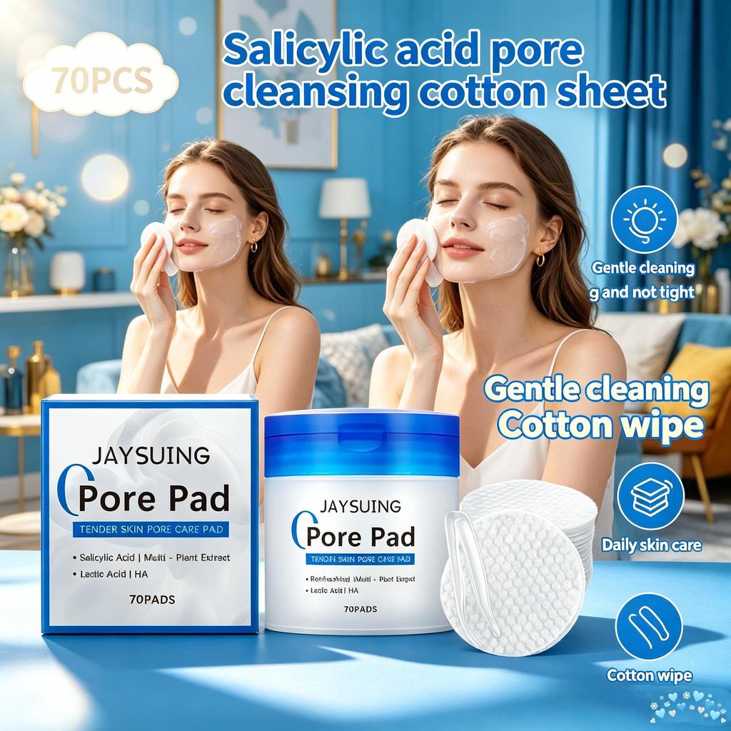 Jaysuing Salicylic Acid Pore Cleansing Pads 70 Counts Facial Exfoliating Towelettes For Daily Face Cleansing Gentle Hydrating 70PCS