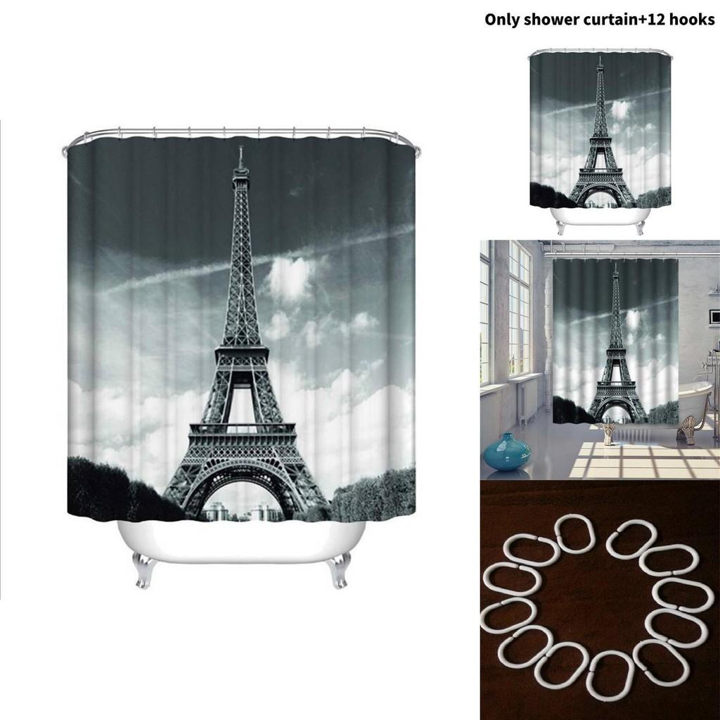 Eiffel Tower City View Shower Curtain With Polyester Fabric For Bathroom And Spa Use