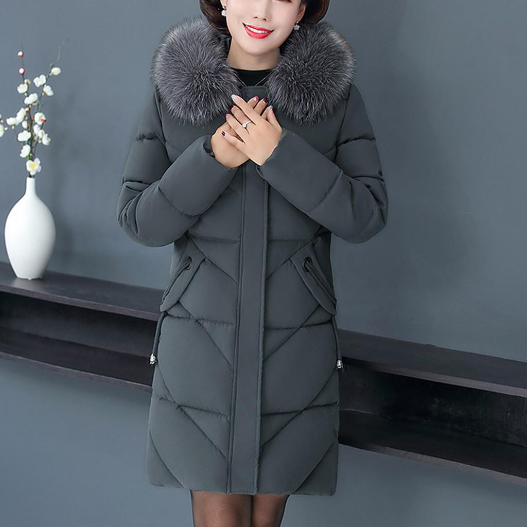 Женская длинная толстая куртка с воротником и капюшоном среднего размера, верхняя одежда больших размеров