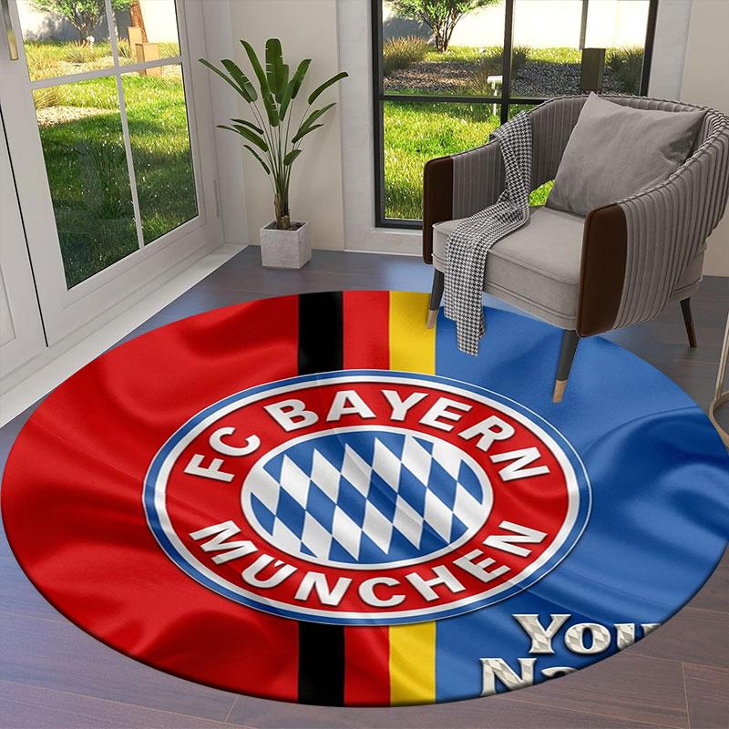 FC Bayern Munchen Custom Name Round Area Rug,Carpet Rug for Living Room Bedroom Sofa Playroom Decor,Non-slip Floor Mat