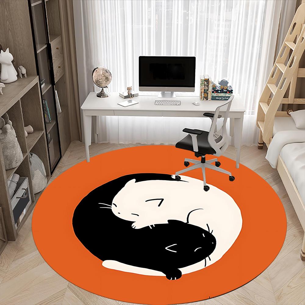 1pc Yin Yang Cats Office Round Area Rug, Indoor Mat Suitable ForOffice, Under Office Chairs Bedroom Living Room Home Decor, Room Deco 107