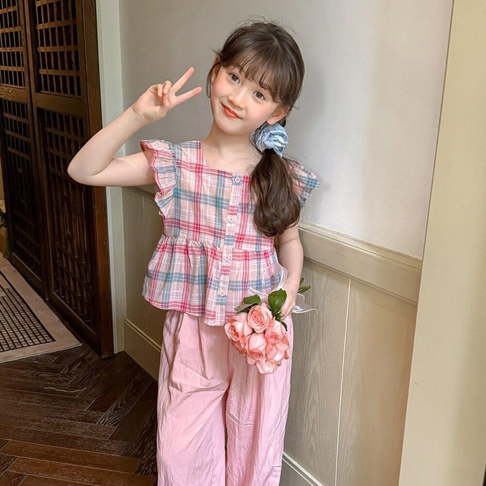 Костюм для девочки Bear Leader 3-7 лет, розовая клетчатая хлопковая футболка + штаны, комплект из двух предметов TZ223