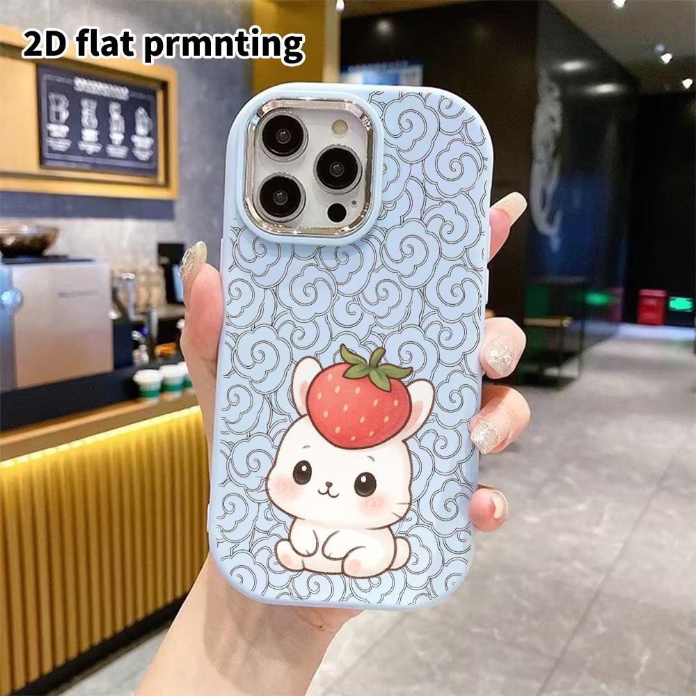 Phone Case: 2D flat design suitable for iPhone 18 17 16 15 14 13 Pro protective case, couple style, strawberry little bunny, Christmas and Halloween g