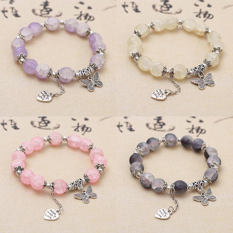 Подвеска в виде бабочки, эластичный браслет, цветной стеклянный браслет с бусинами для женщин и девочек, простой браслет, ювелирные изделия, подарки