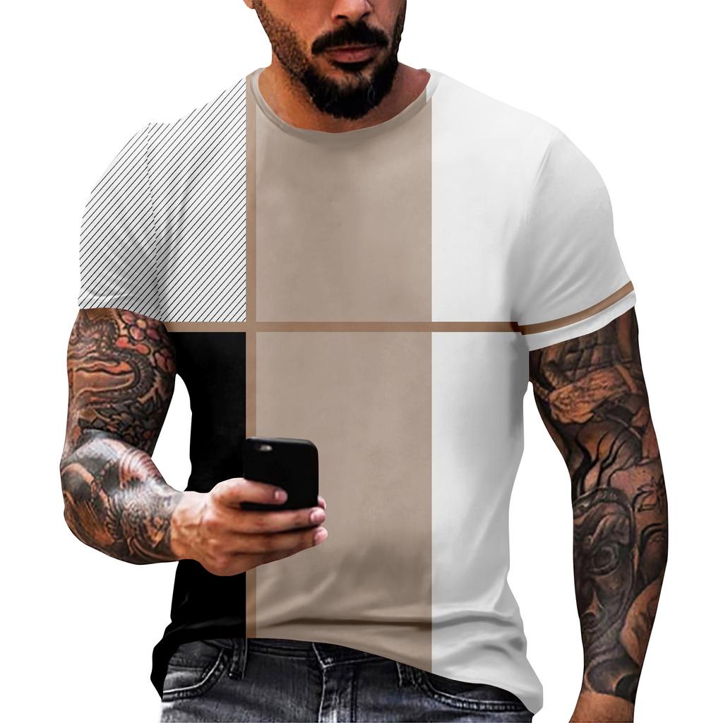 Fashion Striped Print - Men's Casual Round Neck Short Sleeved T-shirt