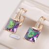 Square Rainbow Stone CZ Zircon Dangle Earrings for Women Fashion Gold Color Drop Earrings Daily Fine Jewelry ARI