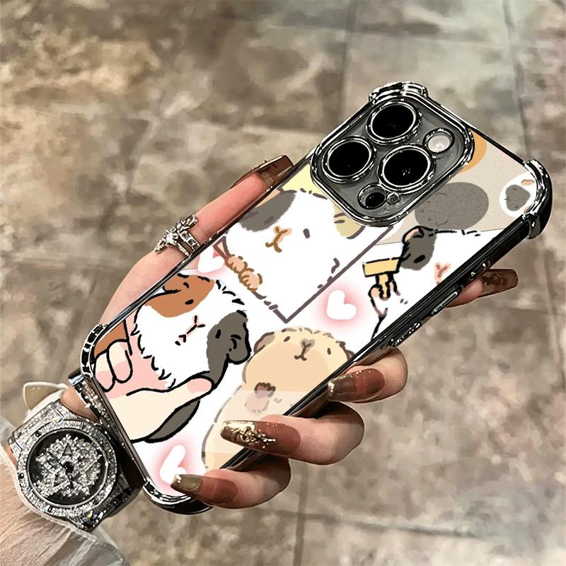 Мультяшный Милый Хомяк Покрытие Чехол Для Телефона Для Iphone 16 17 Pro Max Air 16E 14 15 Plus 12 13 Mini Противоударный Подушка Безопасности Чехол