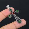 Garnet, Peridot Gemstone Handmade 925 Sterling Silver Cross Pendant 2.10" H4b49