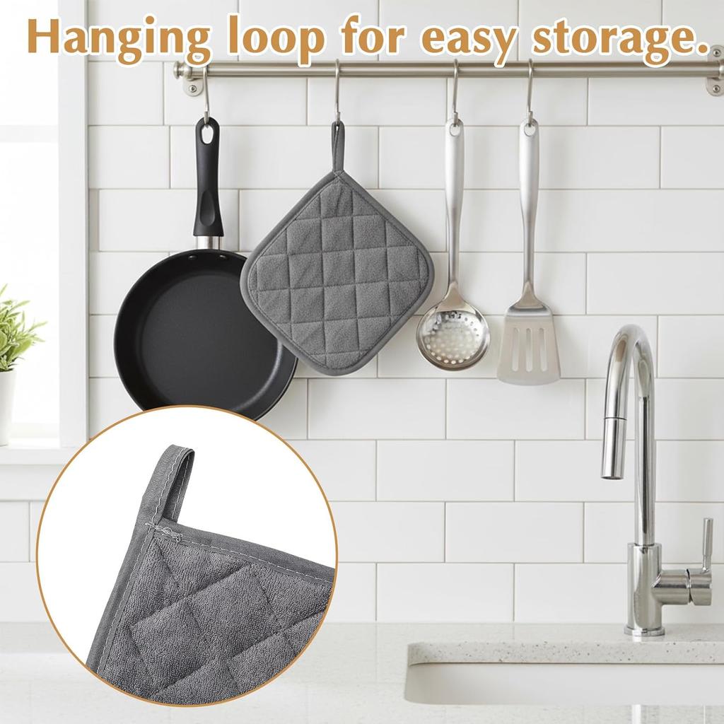 4 Pcs Kitchen Hot Pads Pot Holders Dining Essentials Decor Accessories Terry Cloth Potholders Sets with Hanging Loops for Oven Cooking Baking Pans
