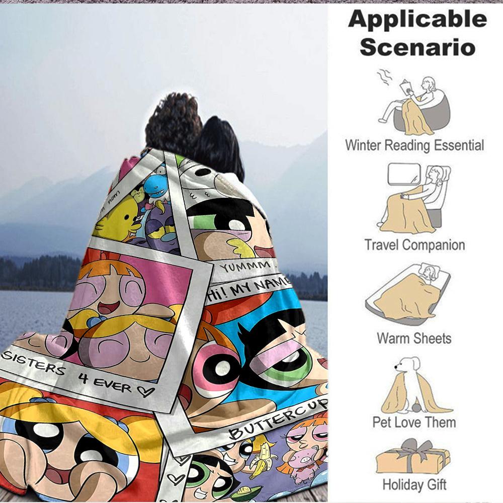 1pc Powerpuff Girls Flannel Blanket, Soft Skin Friendly with Digital Printing, Various Sizes Available for Family, Friends, Birthday