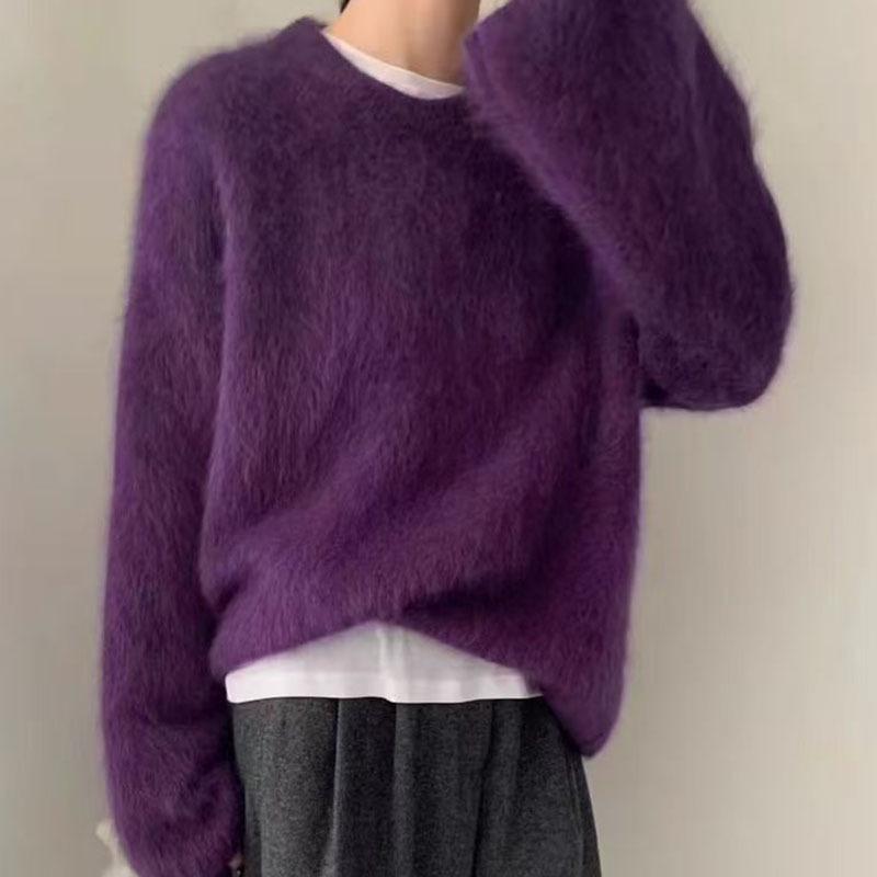 Soft Milk-Toned Cucumber Green Women's Plush Sweater 2026: Cozy Loose-Fit Autumn Knit Pullover