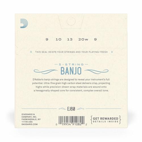 D'Addario EJ60 Nickel Light Banjo Strings, 5-String, .009-.020
