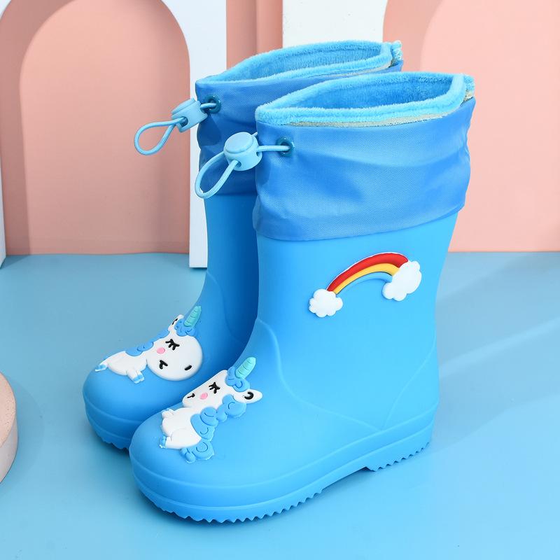 Производитель детской дождевой обуви для девочек, флисовая обувь для мальчиков, нескользящая водонепроницаемая обувь, всесезонные резиновые сапоги с рисунком, детская дождевая обувь