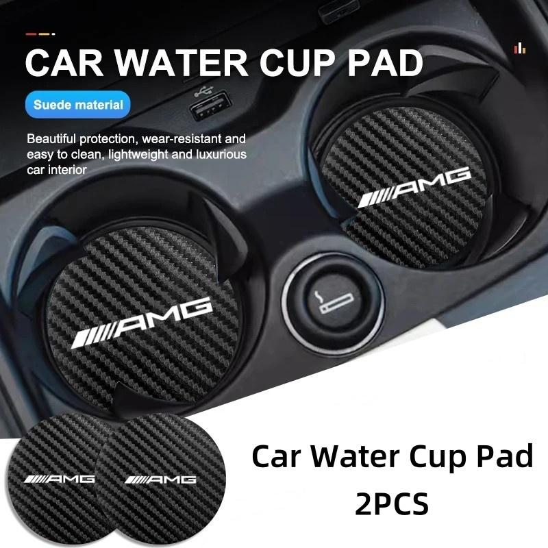 2Pcs Car Carbon Fiber Water Cup Mat Coaster Non Slip Pad For Mercedes Benz AMG GLC GLB GLE W203 W206 Interior Mouldings TXBD PQRST1