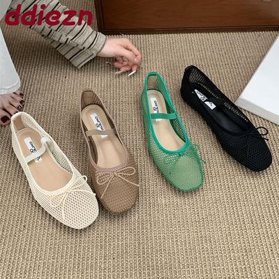 Мода Мода Сетчатые Дышащие Женские Туфли Мэри Джейн На Плоской Подошве Повседневная Женская Обувь С Мелкой Посадкой Бант-Бабочка Женские Балетки Слипоны