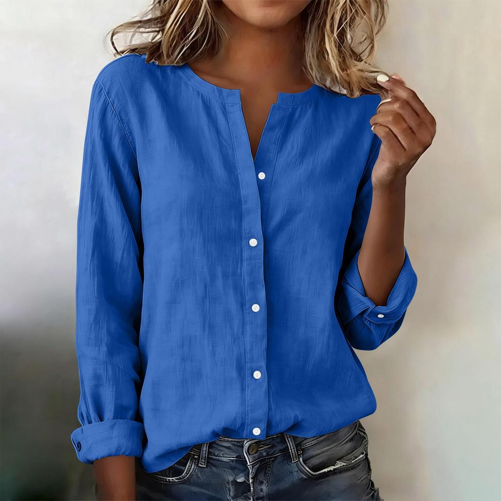 Women's Fashionable Casual Stand Collar Shirt Button-Up Long Sleeve Top