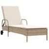 Sun Lounger with Wheels and Cushion Beige Poly Rattan
