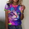 Flower Cat Pattern T-Shirt Women Colorful Animal 3D Printed T Shirts Summer Casual Harajuku Loose Tops Short Sleeves O-Neck Tees