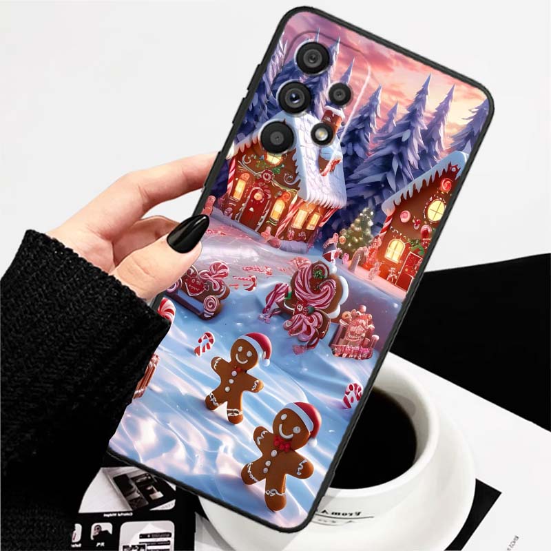 Рождественский Подарочный Дизайн Чехол для Телефона Для Samsung A73 A72 A71 A55 A54 A53 A52 A51 A13 A22 A16 A15 A12 A14 A26 A07 5G Черный