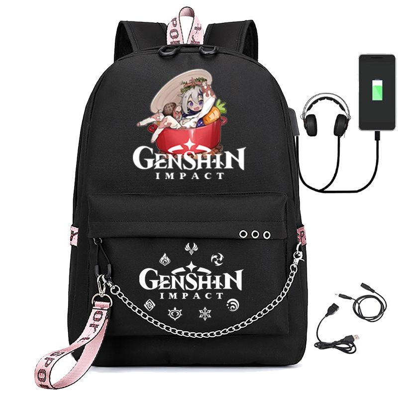 Харадзюку Молодежные Школьные Сумки Унисекс Genshin Impact Дорожные Сумки С USB-зарядкой Оксфордские Водонепроницаемые Рюкзаки на Плечо для Ноутбука