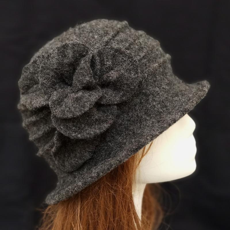 Flower New Section 100% Wool Hat Autumn Winter Middle-aged Female Soft Hat Women European Tide Dome Felted Mummy Thought Hat