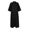 Women's Fashion Casual Button Cardigan Cotton And Linen Color Dress With Pockets