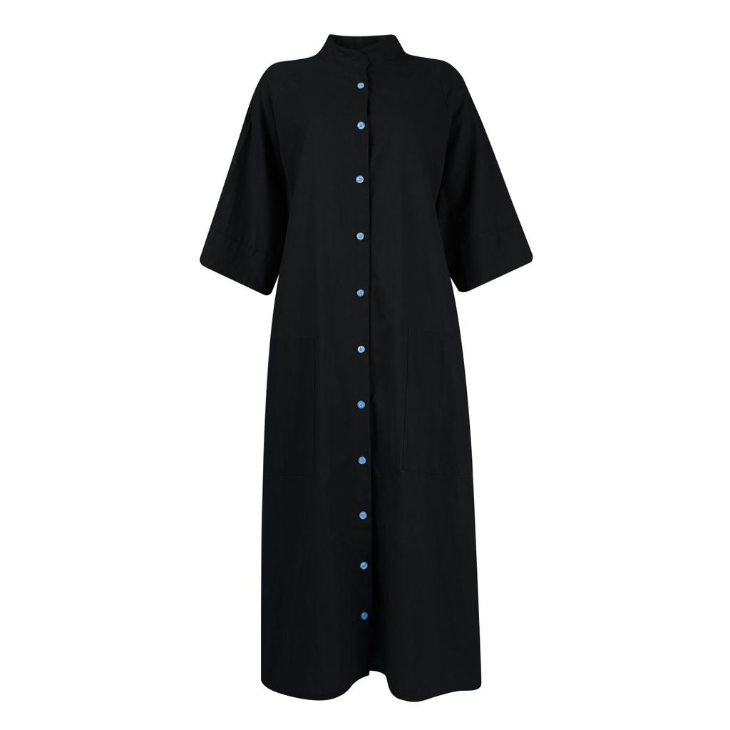 Women's Fashion Casual Button Cardigan Cotton And Linen Color Dress With Pockets