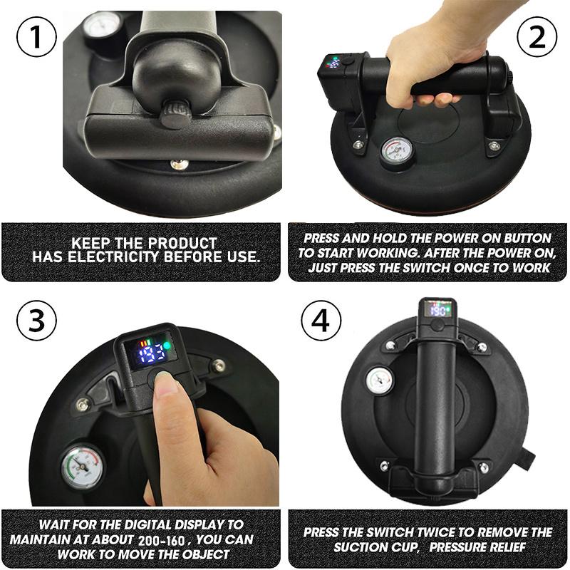 8-дюймовая электрическая вакуумная присоска для стеклянной плитки, прочная, 220 кг, несущая способность, 5000 мАч, электрическая вакуумная присоска с воздушным насосом