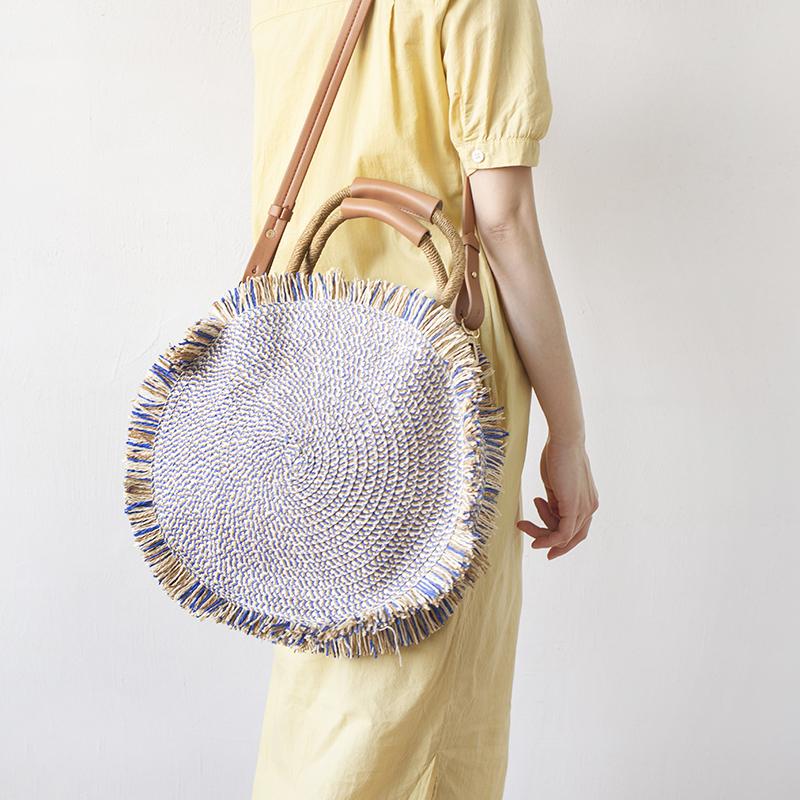 Straw Rattan Bags Handmade Fabric Totes Shoulder Crossbody Bags Large Summer Beach Bag