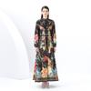 Весна-лето Женские ретро-принты Кружева пэчворк Однобортные платья длиной до щиколотки Пляжные платья с поясом