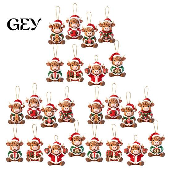 Wooden Hanging Decor for Christmas Tree Highland Cow Ornament, 2D Cute Shape Ornaments with String, Farmhouse Animal Holiday Party Decoration
