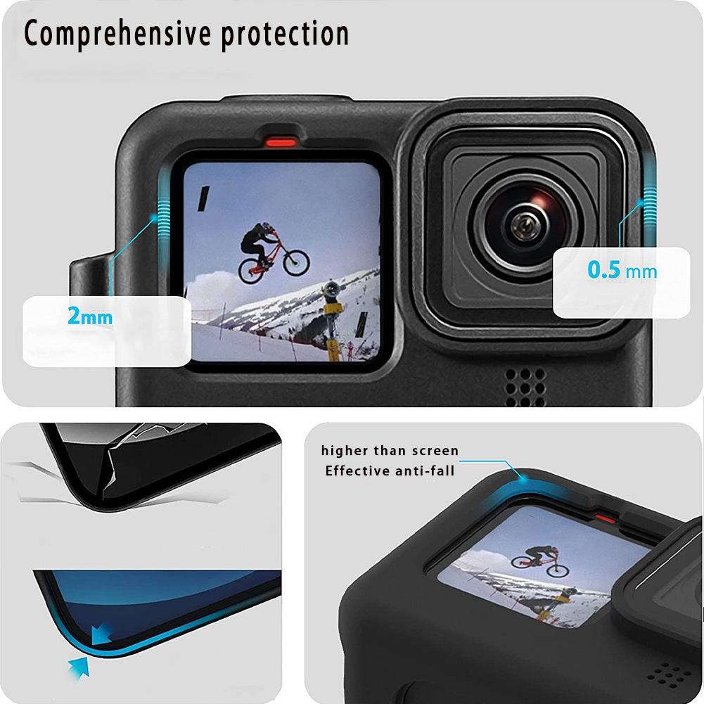 Силиконовый чехол для Gopro Hero 13 12 11 Крышка аккумулятора Закаленное стекло Защитные пленки для экрана Крышка объектива для Go pro 12 13 Комплект аксессуаров