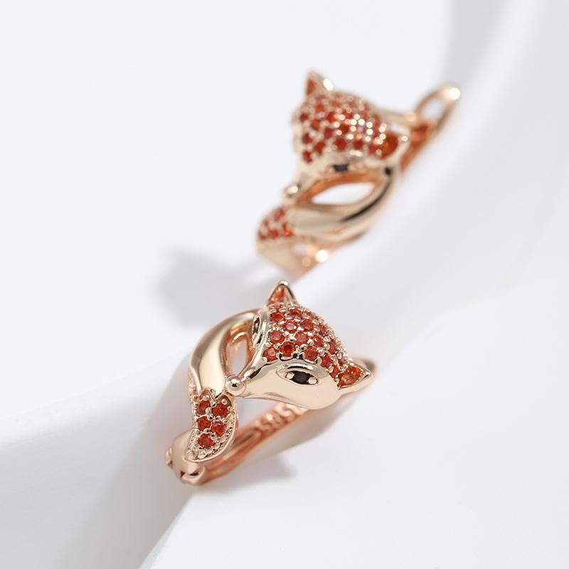 Kinel Red Natural Zircon Fox Jewelry Set Vintage Rose Gold Color Animal Necklace Earrings And Ring Sets