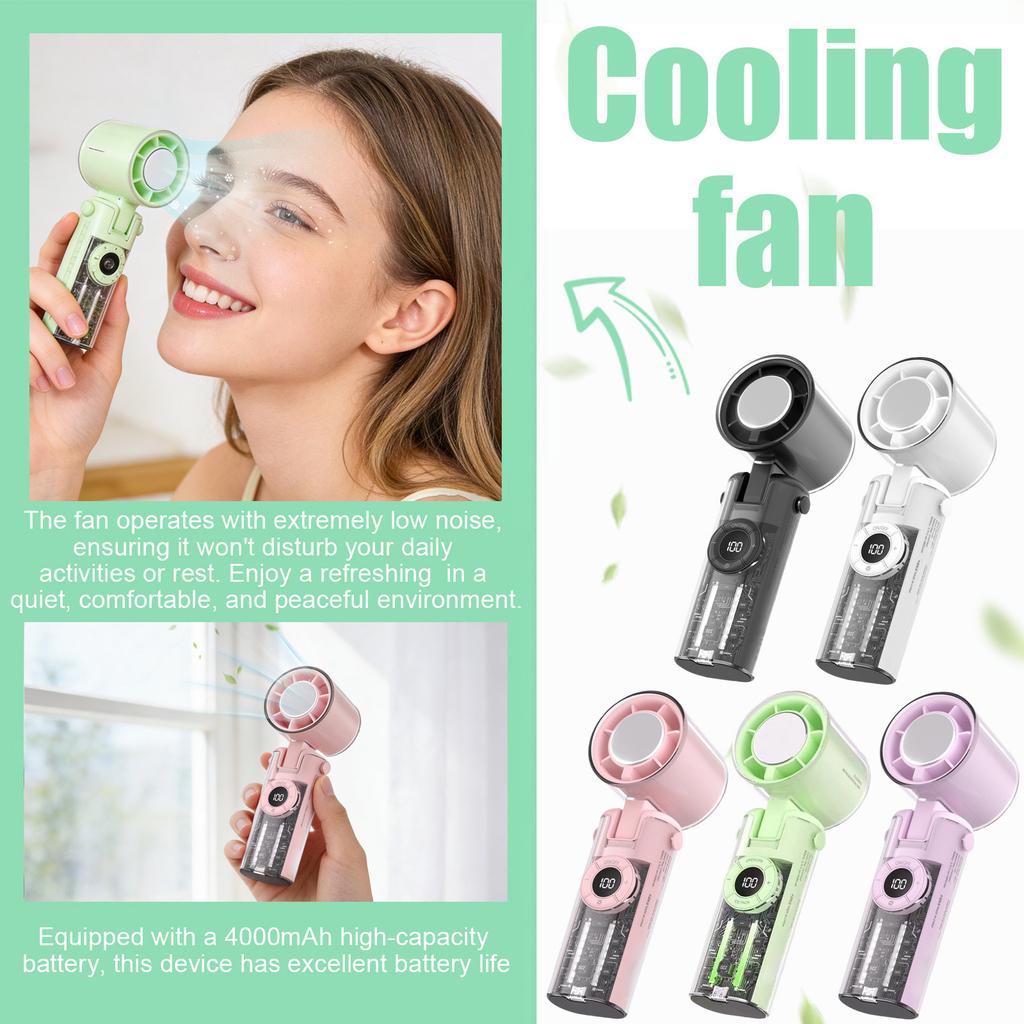 Portable Conditioner Fan With Function, 4000mAh Rechargeable Battery, Transparent Mechanical Fan Design, And Comes With A Lightweight Lanyard.
