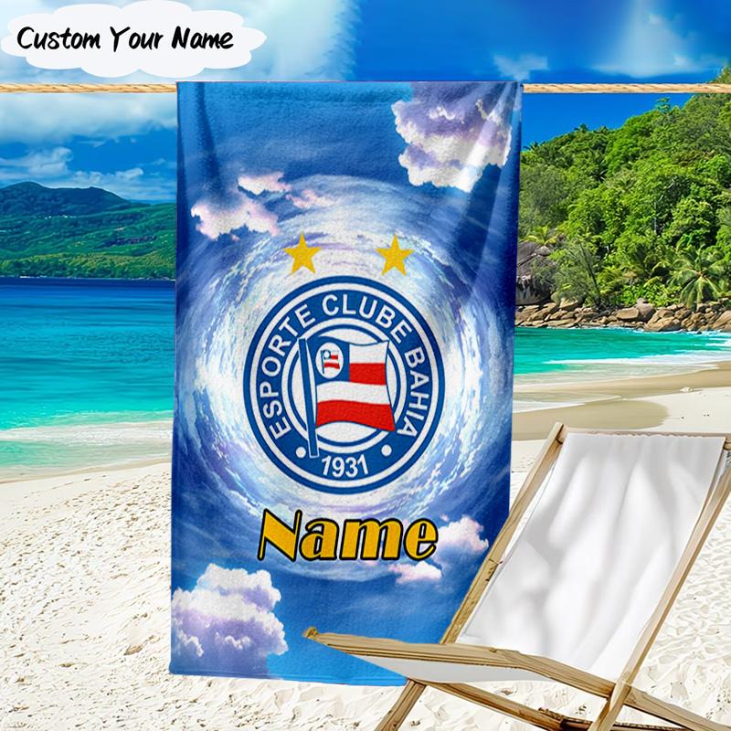 1PC Custom Name Beach Towel Bahia FC Crest Design Beach Towel, Suitable for Camping, Travel, Beach Accessories, Super Absorbent, Family Gift