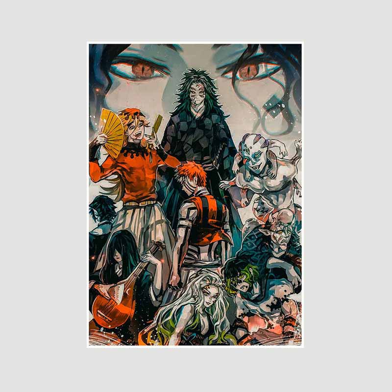 Японский комикс фильм «Убийца демонов» поезд «Муген» аниме-постеры Kimetsu No Yaiba Белый бумажный постер Художественная роспись настенное украшение Фреска Домашний декор